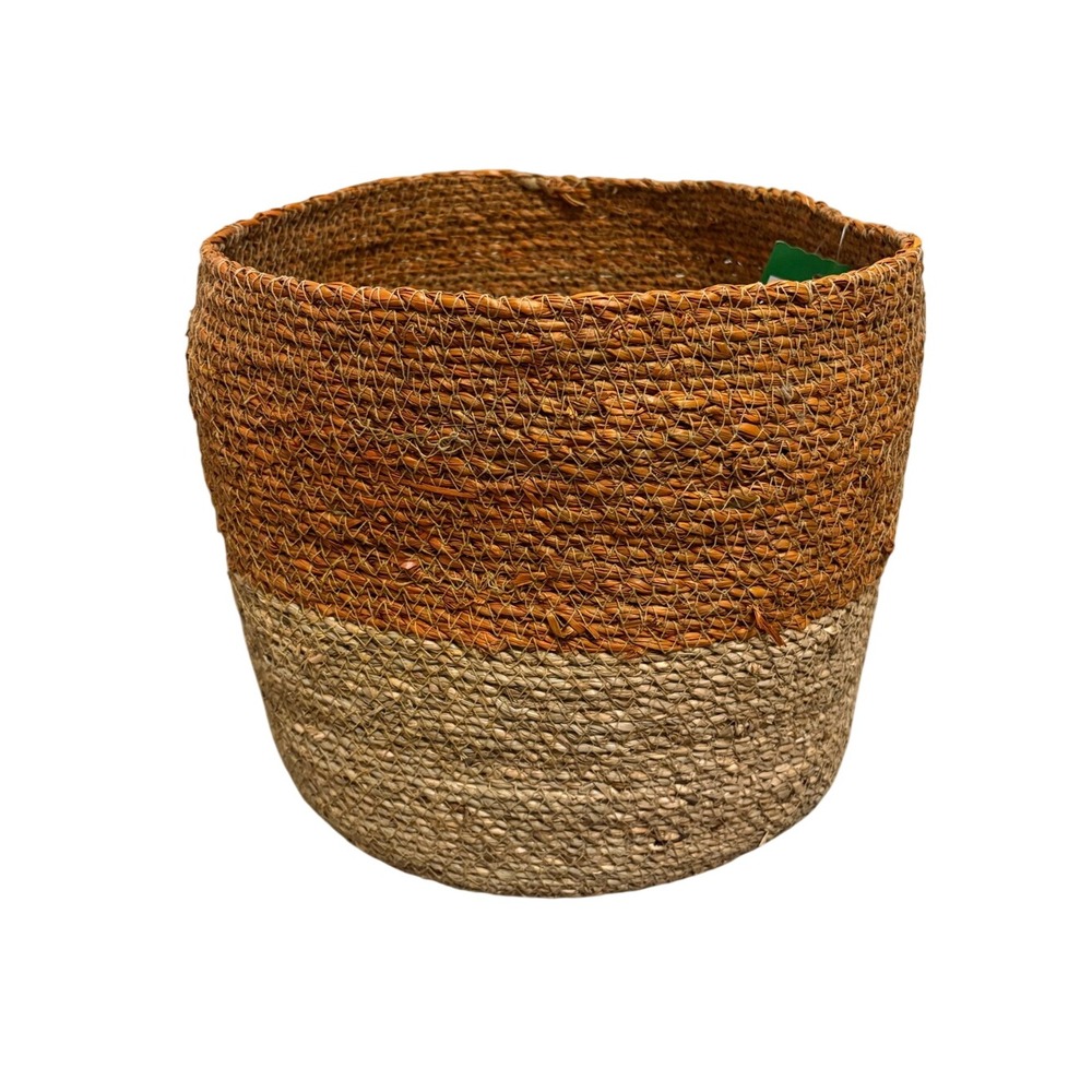 Ashland Natural Two-Tone Woven Storage Basket - Orange and Natural- NWT